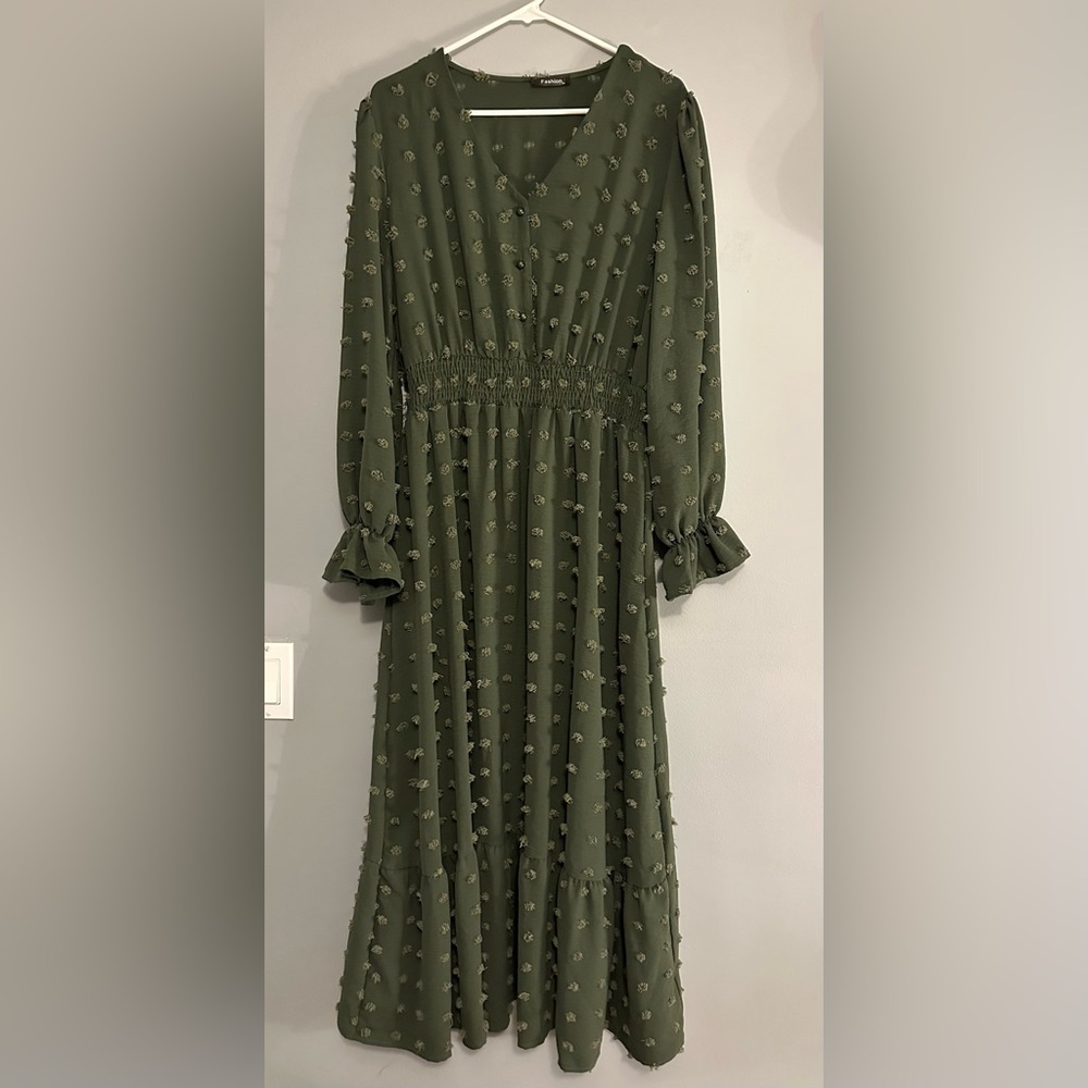 Dark green dress.